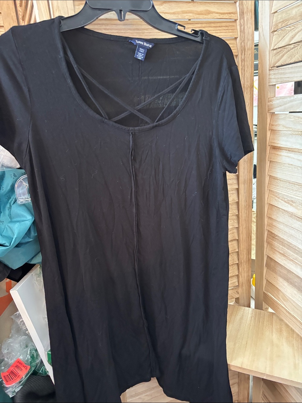 Terre Bleue Black Short Sleeve Crisscross Scoop Tunic Small